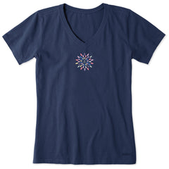 Women's Colorful Flower Burst Short Sleeve Vee
