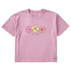 Women's 3 Hibiscuses Short Sleeve Crusher Boxy Tee