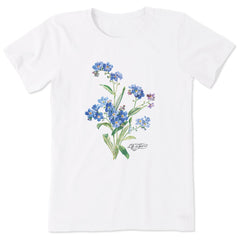 Women's Antique Blue Flowers Short Sleeve Crusher Tee