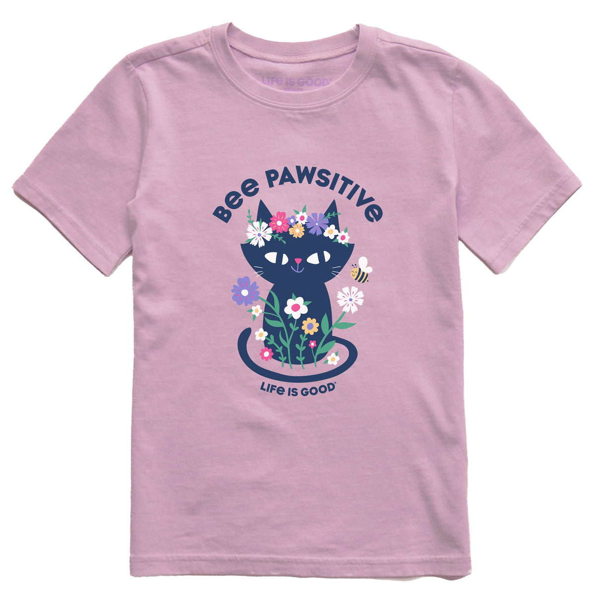 Kids Bee Pawsitive Flower Crown Kitty Short Sleeve Crusher Tee