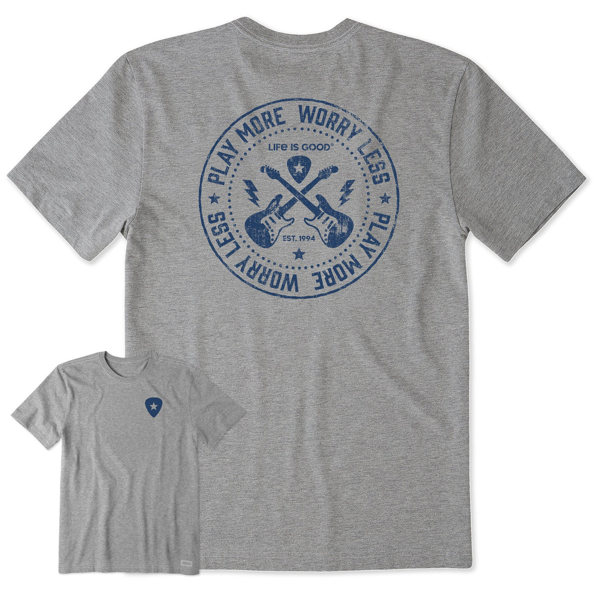 Men's Play More Worry Less Guitars Short Sleeve Tee