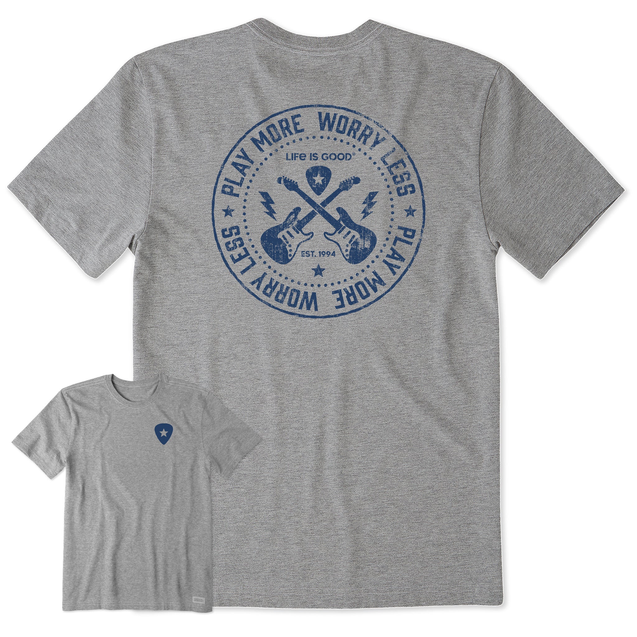 Men's Play More Worry Less Guitars Short Sleeve Tee