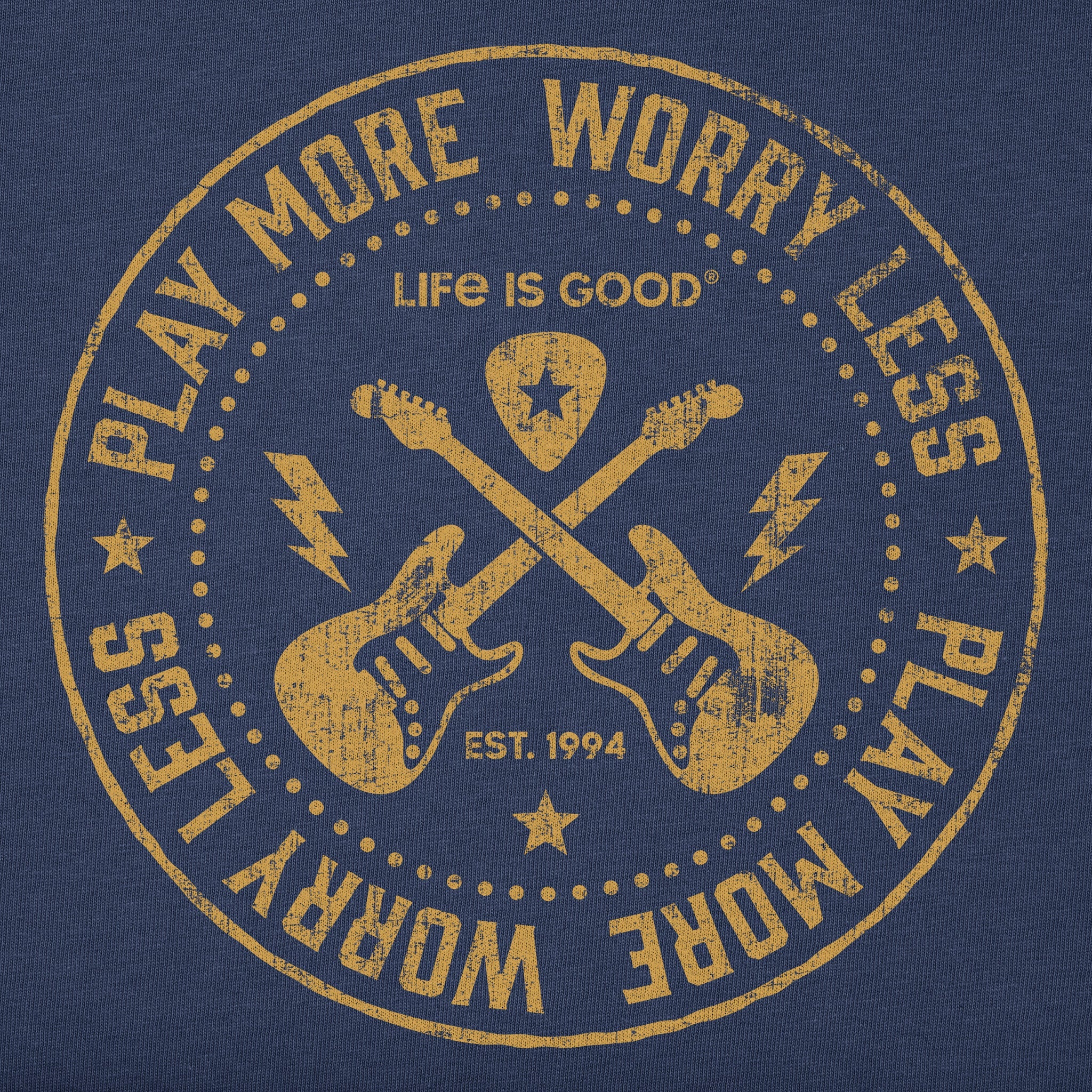 Men's Play More Worry Less Guitars Long Sleeve Crusher Tee