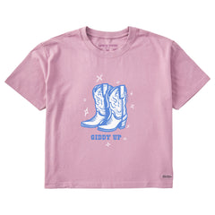 Women's Cowboy Boots Giddy Up Short Sleeve Crusher Boxy Tee