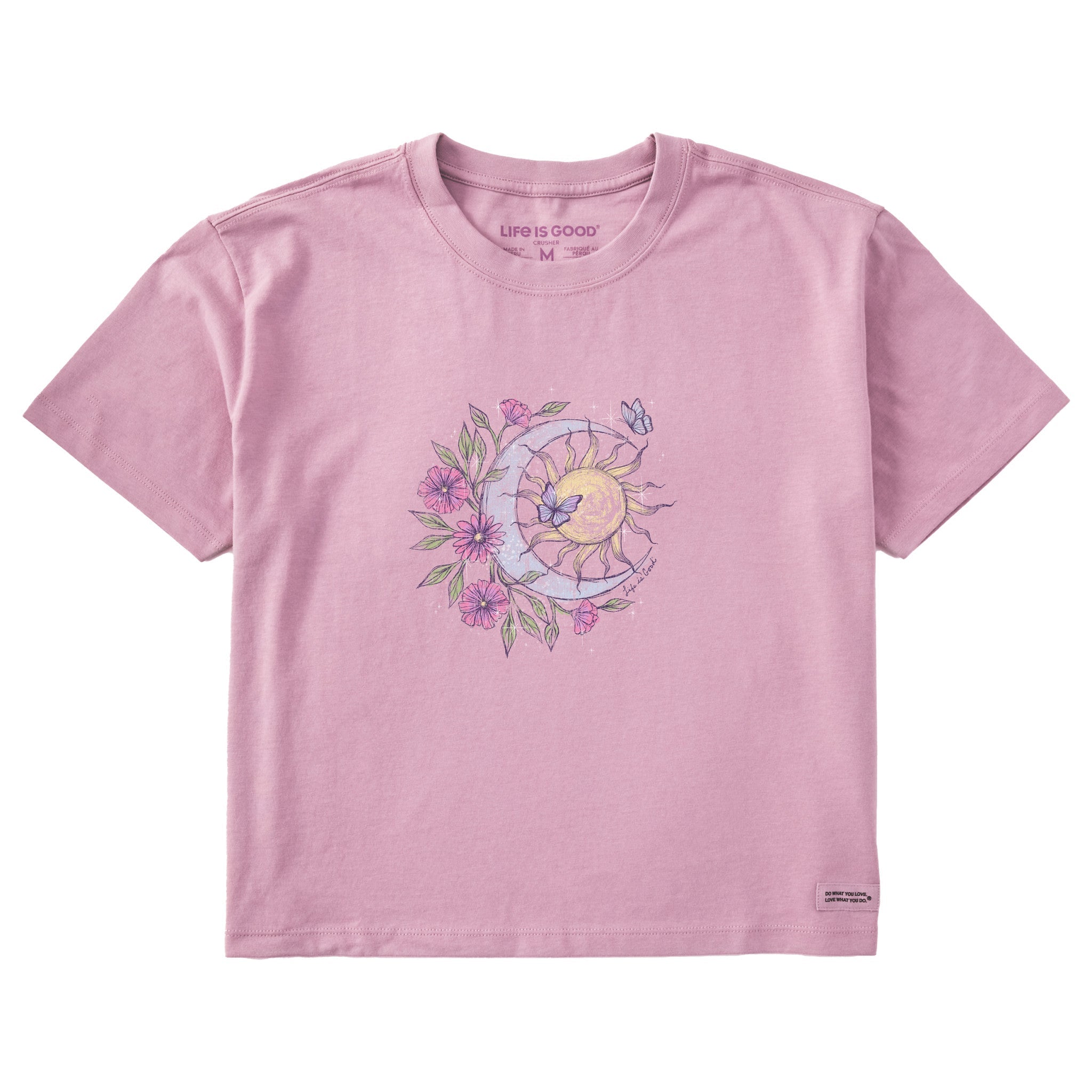 Women's Floral Butterfly Celestial Short Sleeve Crusher Boxy Tee