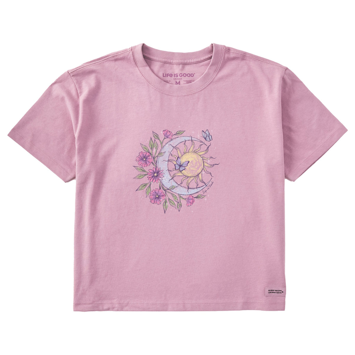 Women's Floral Butterfly Celestial Short Sleeve Crusher Boxy Tee