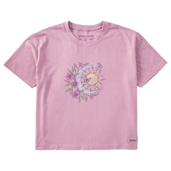 Women's Floral Butterfly Celestial Short Sleeve Crusher Boxy Tee