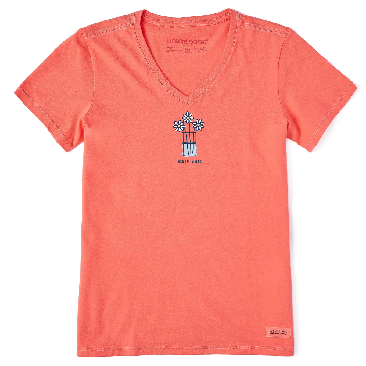 Women's Half Full 3 Daisies Short Sleeve Vee