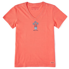 Women's Half Full 3 Daisies Short Sleeve Vee