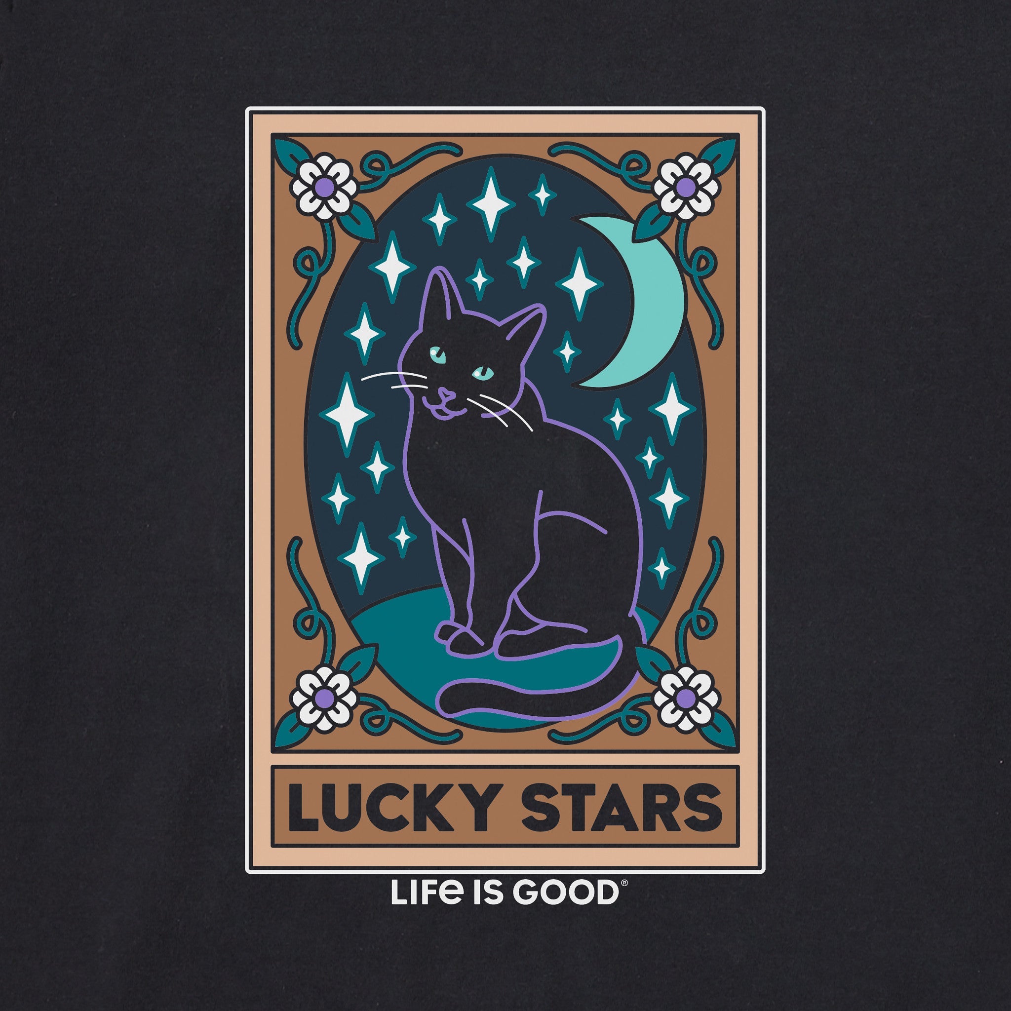 Men's Lucky Stars Black Cat Tarot Short Sleeve Crusher Tee