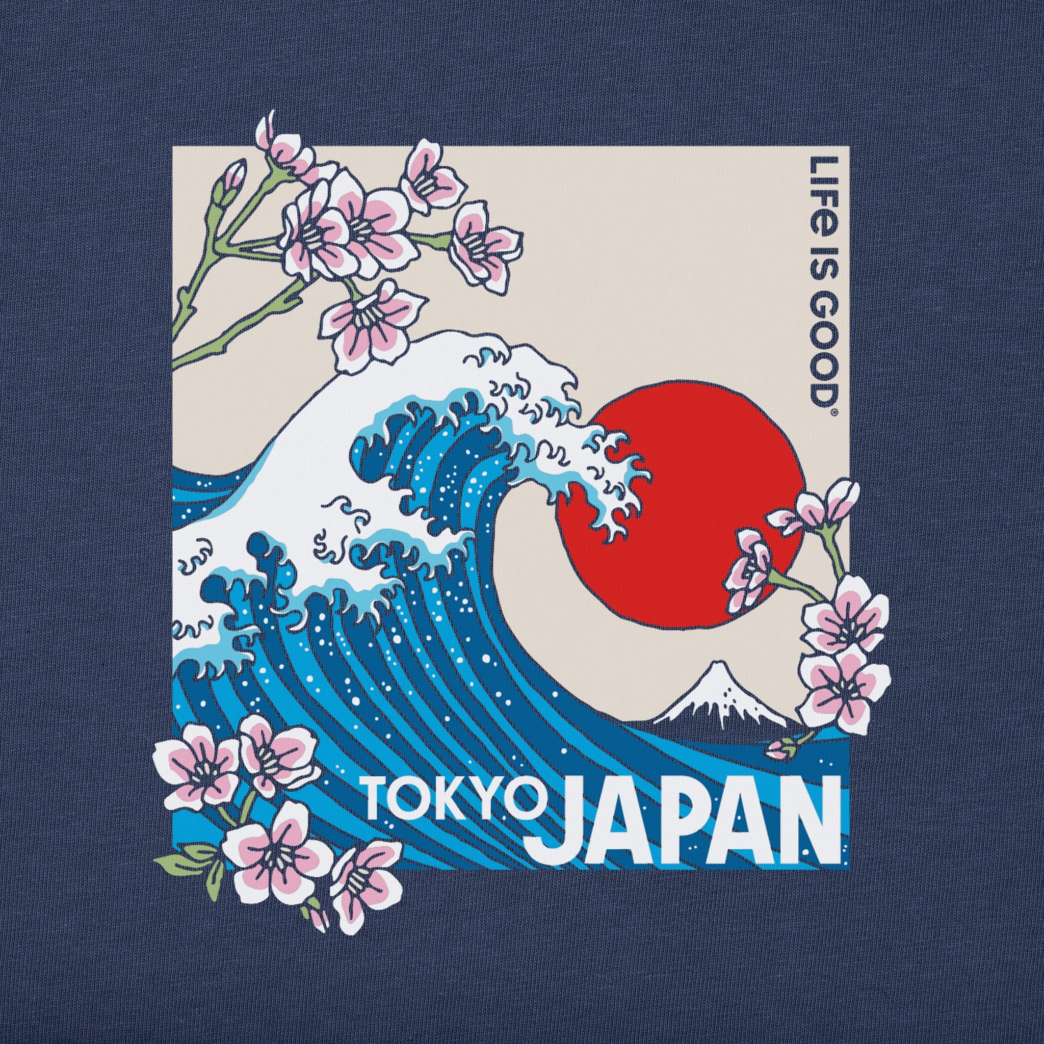 Men's Tokyo Japan Cherry Blossom Wave Short Sleeve Tee