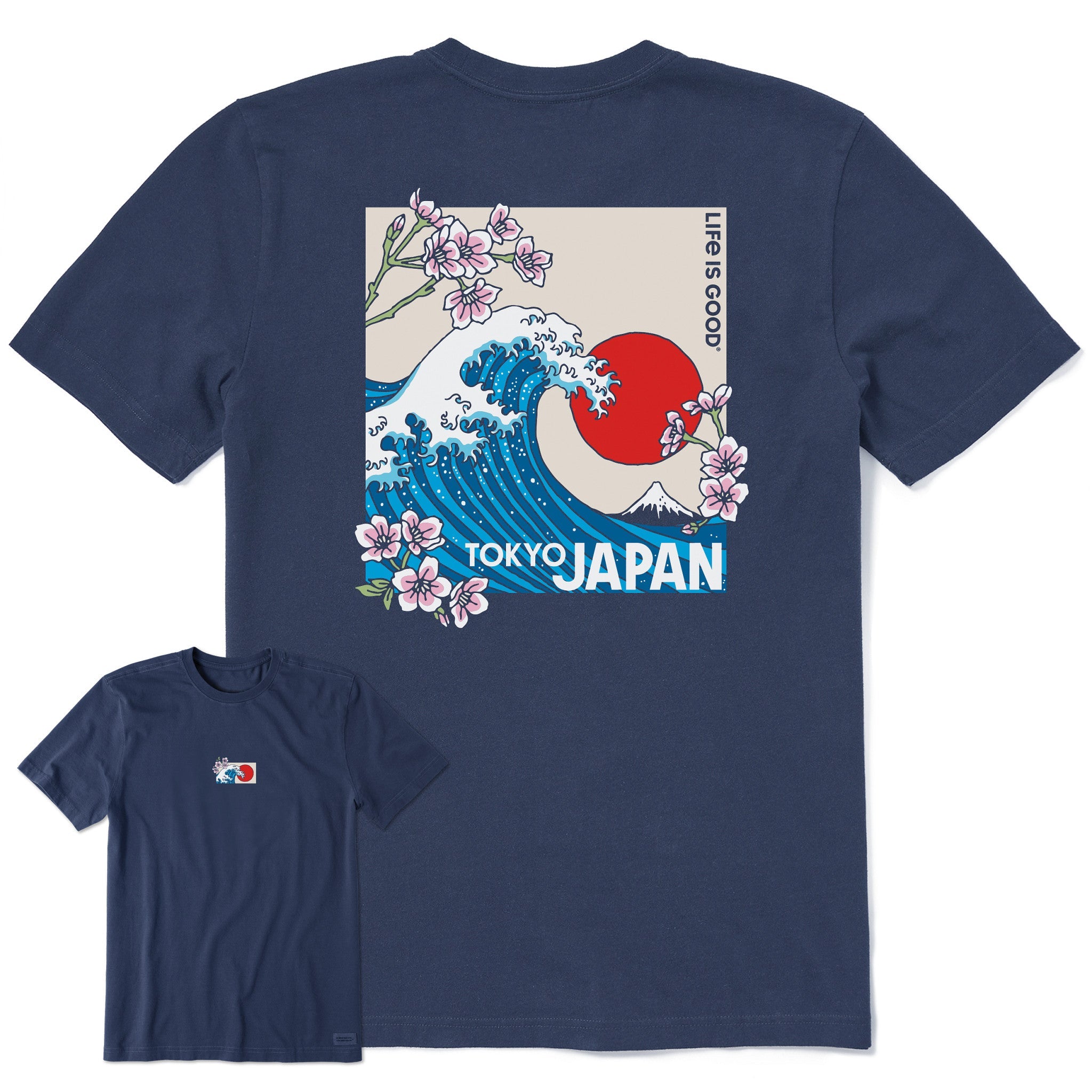 Men's Tokyo Japan Cherry Blossom Wave Short Sleeve Tee