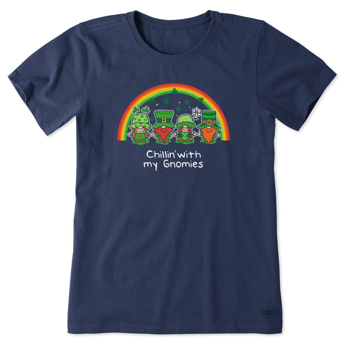 Women's Leprechaun Rainbow Chillin' Gnomes Short Sleeve Crusher Tee
