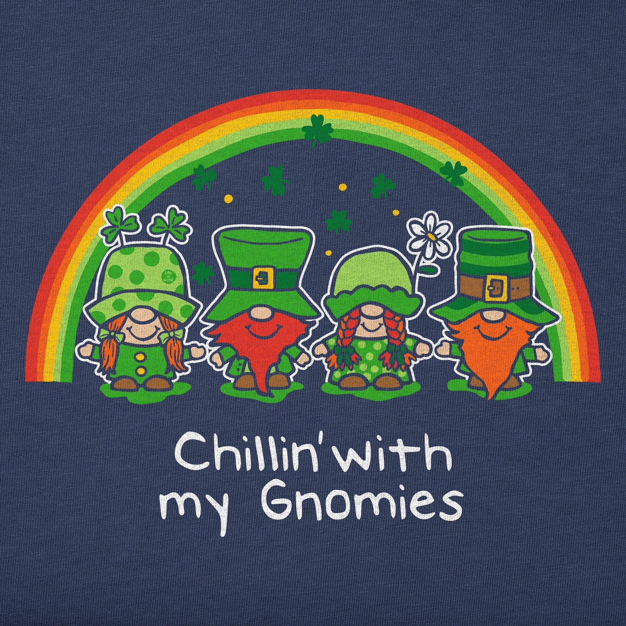Women's Leprechaun Rainbow Chillin' Gnomes Short Sleeve Crusher Tee