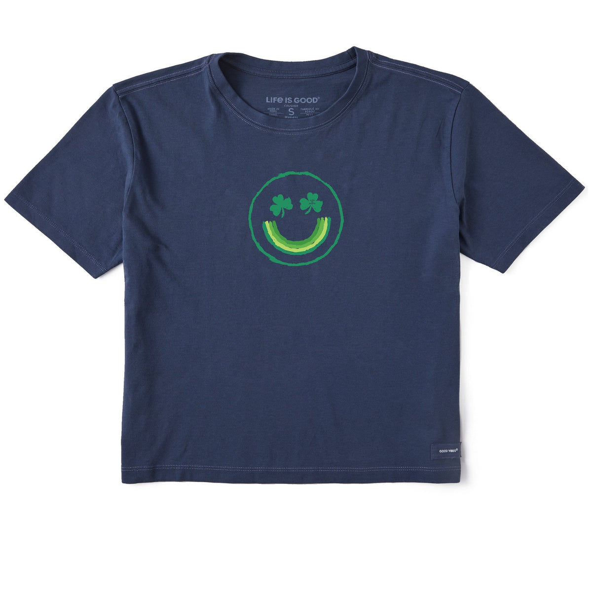 Women's Inkbrush Clover Smile Face Short Sleeve Crusher Boxy Tee