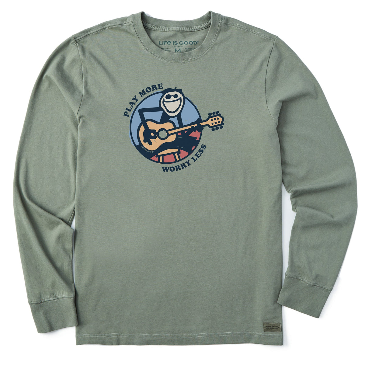 Men's Play  More Worry Less Jake Guitar Long Sleeve Crusher Tee