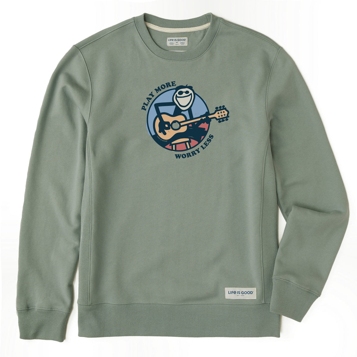 Men's Play  More Worry Less Jake Guitar Simply True Fleece Crew
