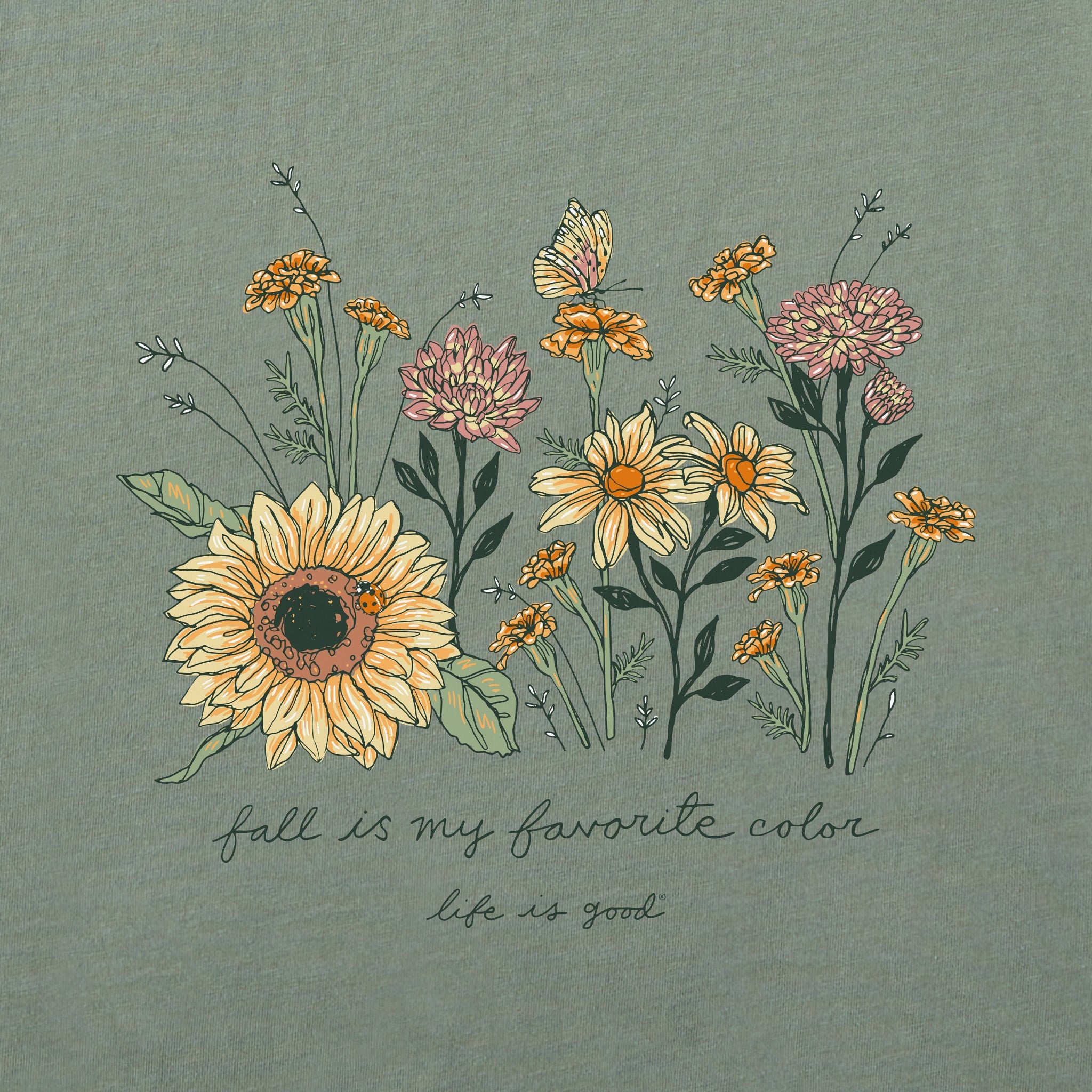 Women's Fall Favorite Color Flowers Long Sleeve Crusher Tee