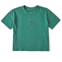 Women's Butterflies & Ladybug Flowers Short Sleeve Crusher Boxy Tee