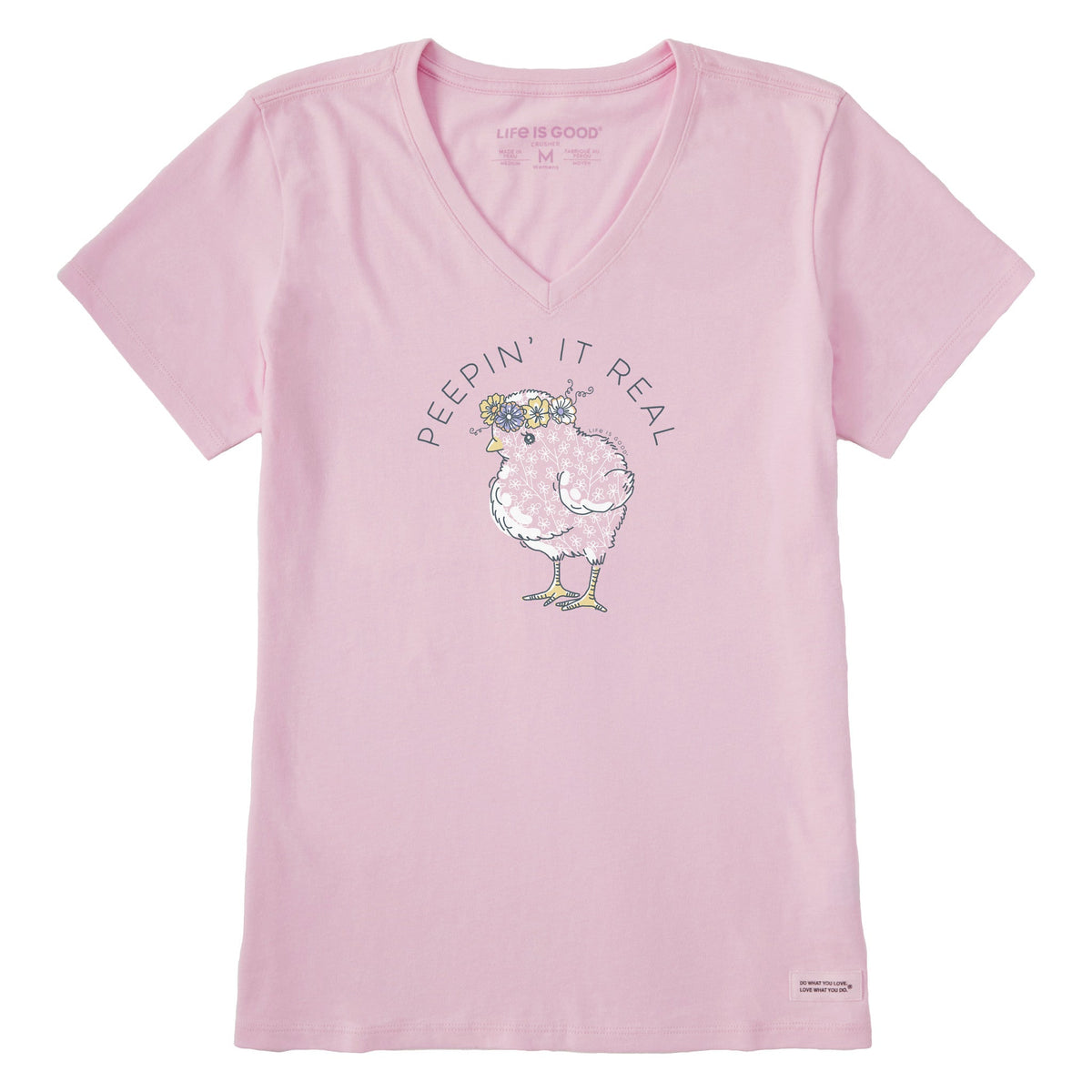 Women's Baby Chick Flower Crown Short Sleeve Crusher Vee