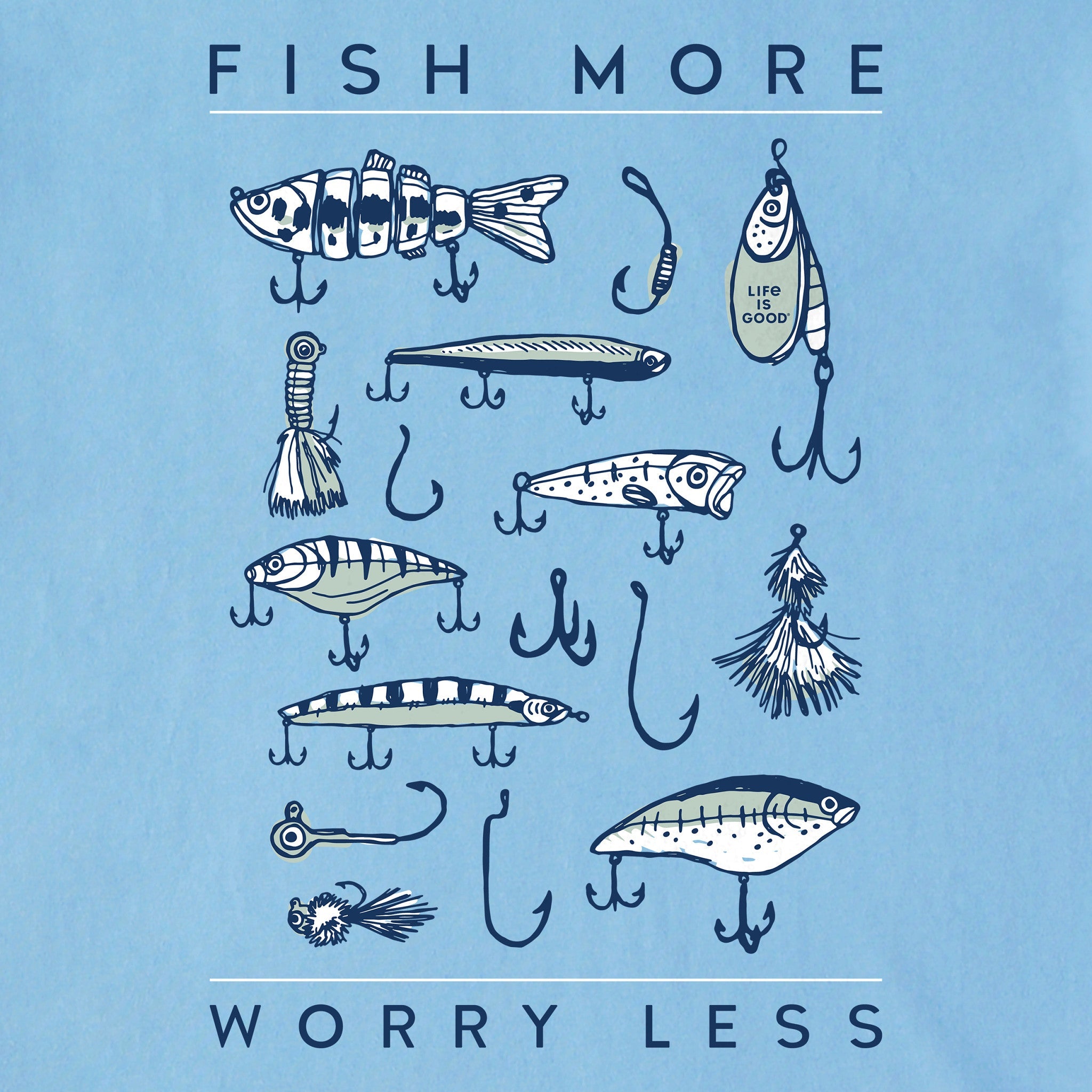 Men's Fish More Worry Less Hooks and Tackle Short Sleeve Crusher Tee