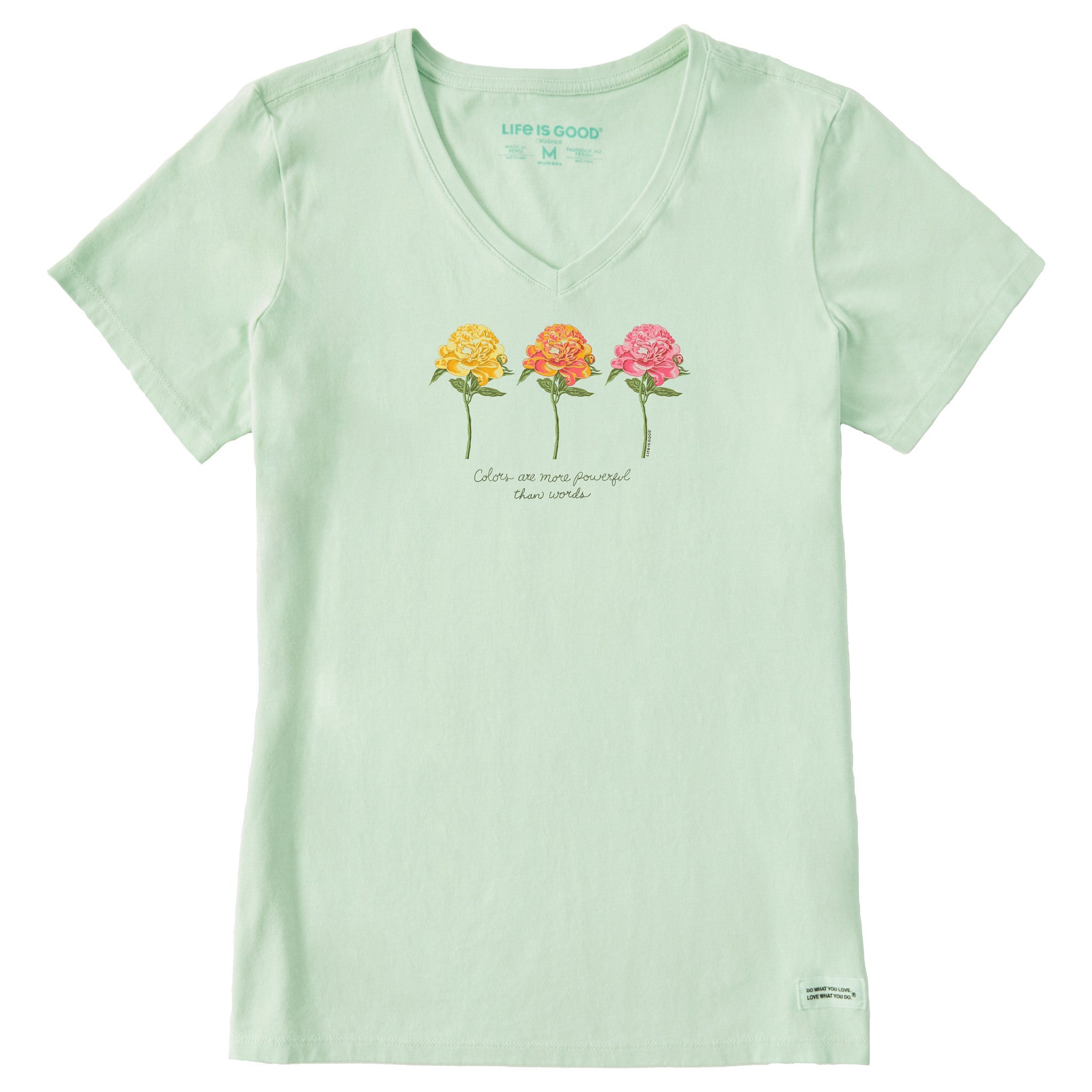 Women's 3 Botanical Peonies Short Sleeve Vee