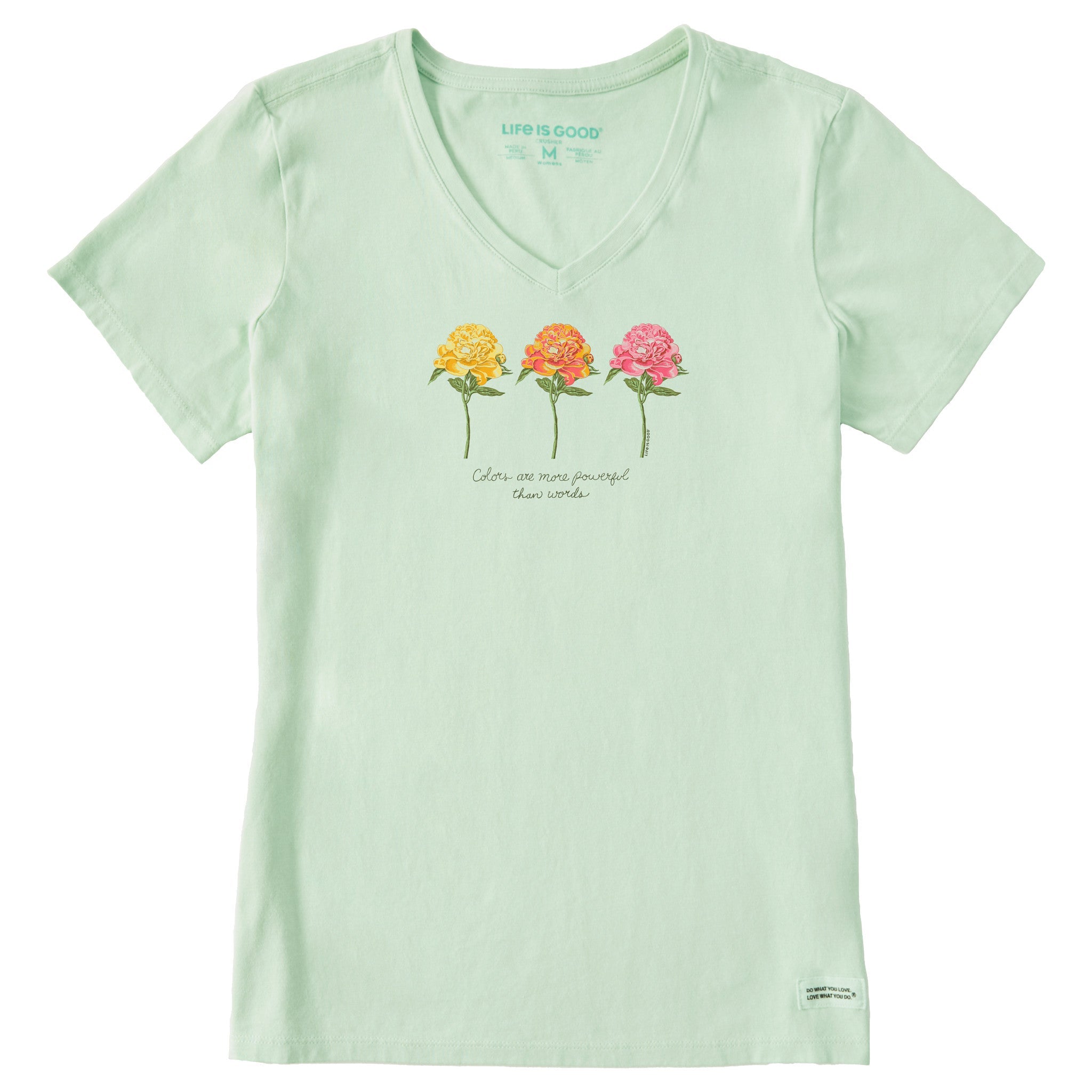 Women's 3 Botanical Peonies Short Sleeve Vee