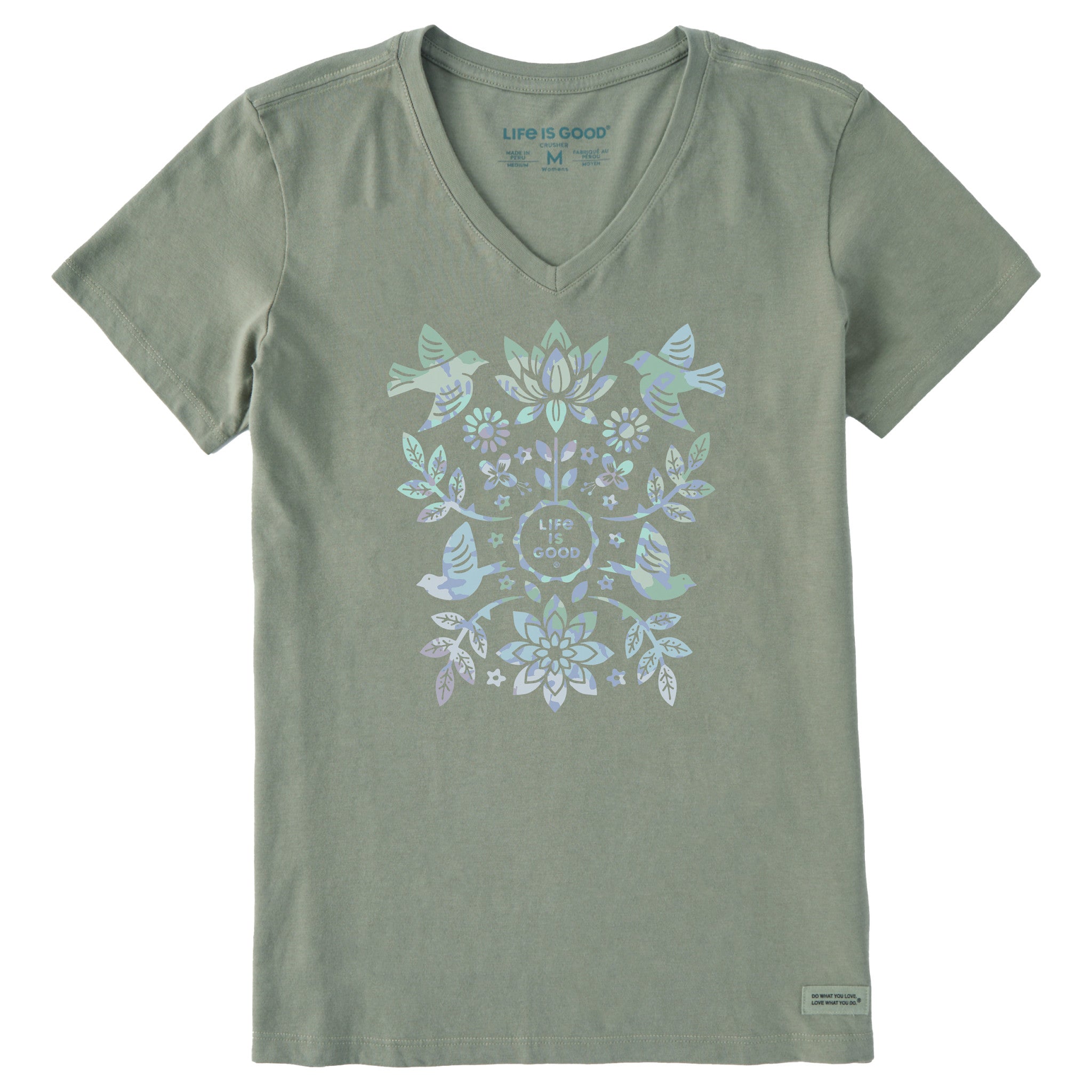 Women's Folk Art Garden Tie Dye Short Sleeve Vee
