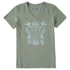 Women's Folk Art Garden Tie Dye Short Sleeve Vee