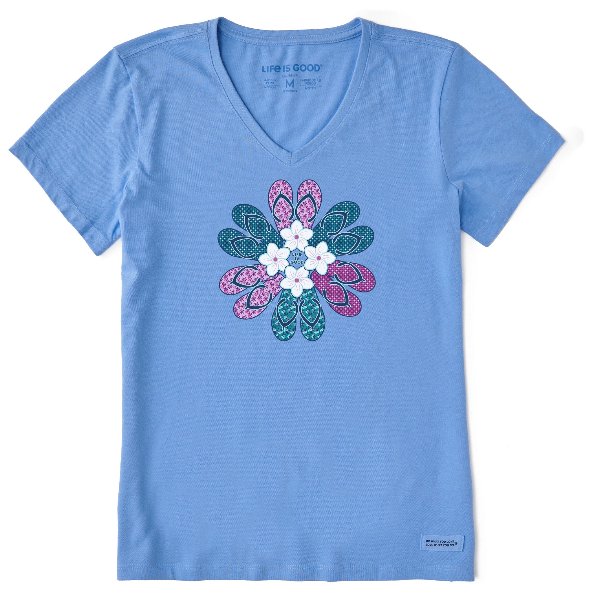 Women's Flip Flop Flower Short Sleeve Crusher Vee