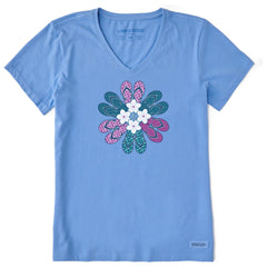 Women's Flip Flop Flower Short Sleeve Crusher Vee