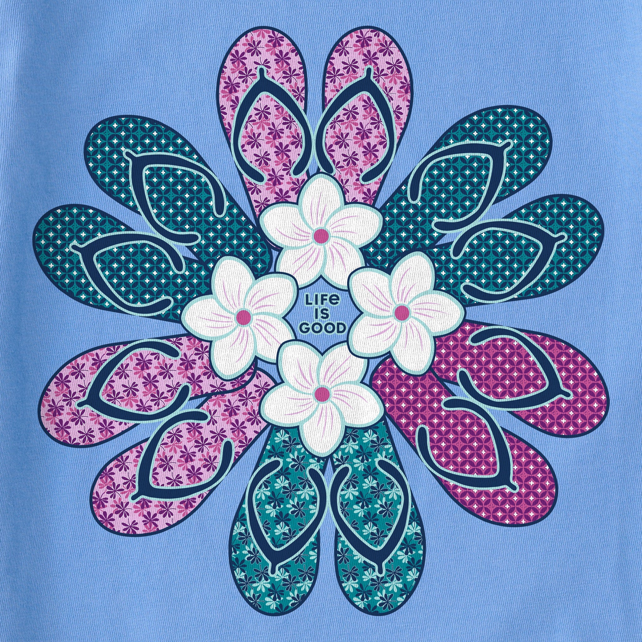 Women's Flip Flop Flower Short Sleeve Crusher Vee