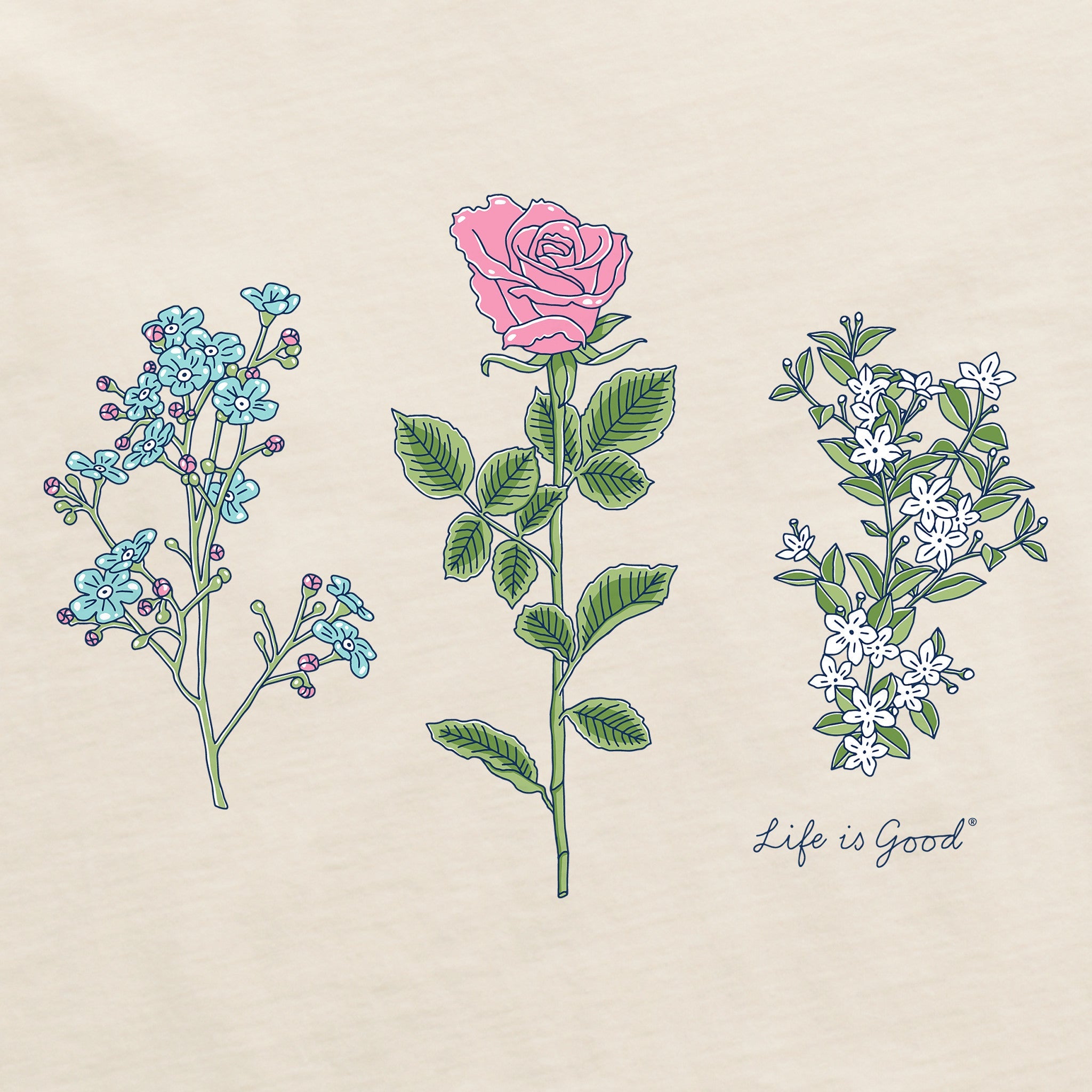 Women's 3 Botanical Rose Jasmine Short Sleeve Crusher Tee