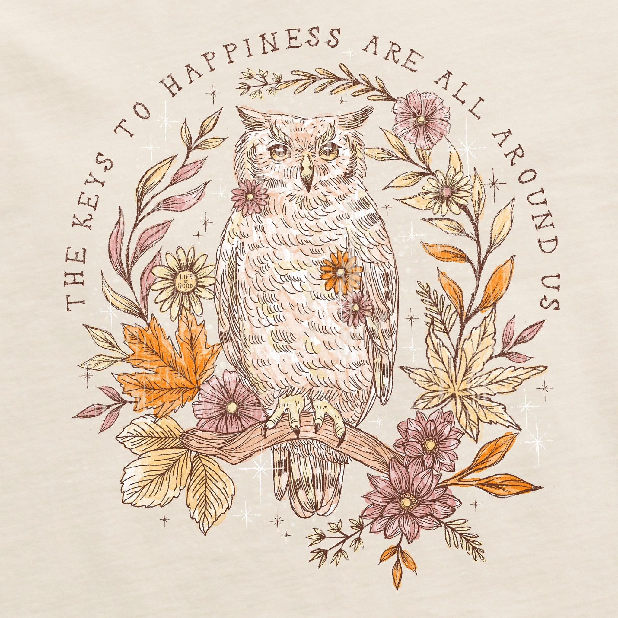 Women's Keys To Happiness Owl Short Sleeve Crusher Tee