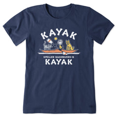Women's Kayak Spelled Backwards Short Sleeve Crusher Tee
