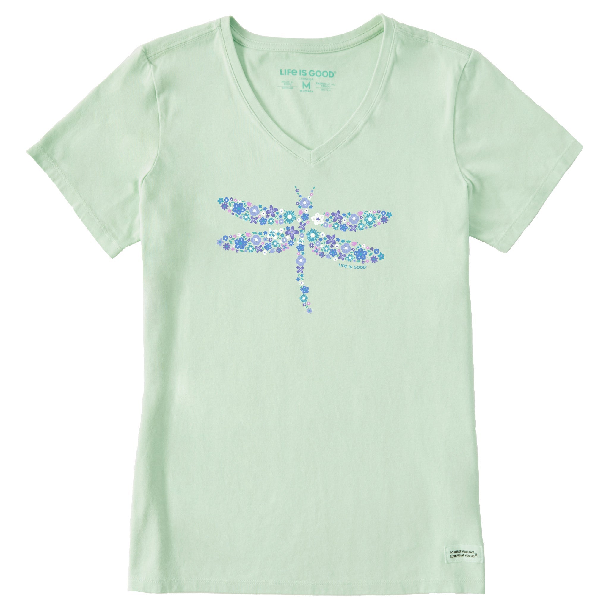 Women's Dragonfly Flowers Short Sleeve Vee