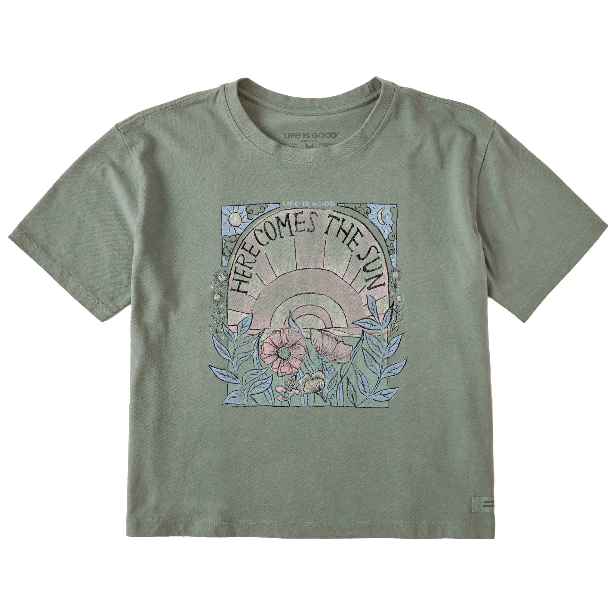 Women's Here Comes The Sun Hippie Short Sleeve Crusher Boxy Tee