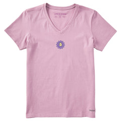 Women's Cat Flower Short Sleeve Crusher Vee