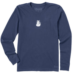 Women's Cat Snowman Long Sleeve Crusher Tee