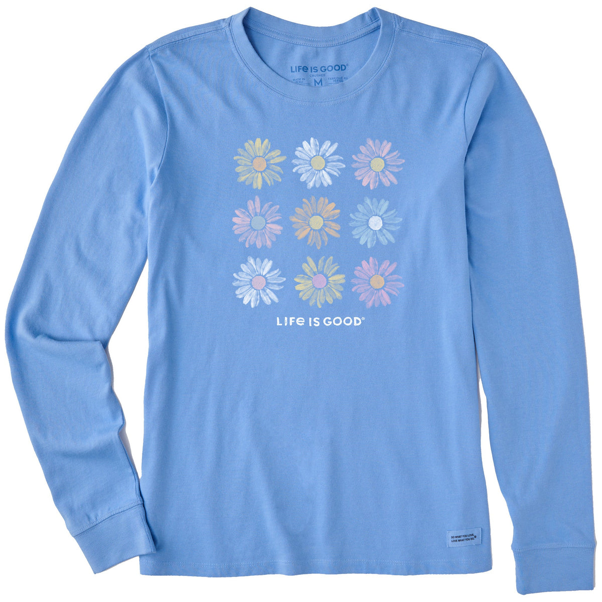 Women's Grid of Painted Daisies Long Sleeve Crusher Tee