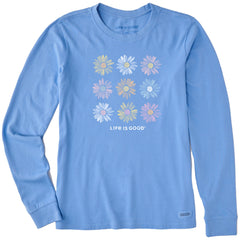 Women's Grid of Painted Daisies Long Sleeve Crusher Tee