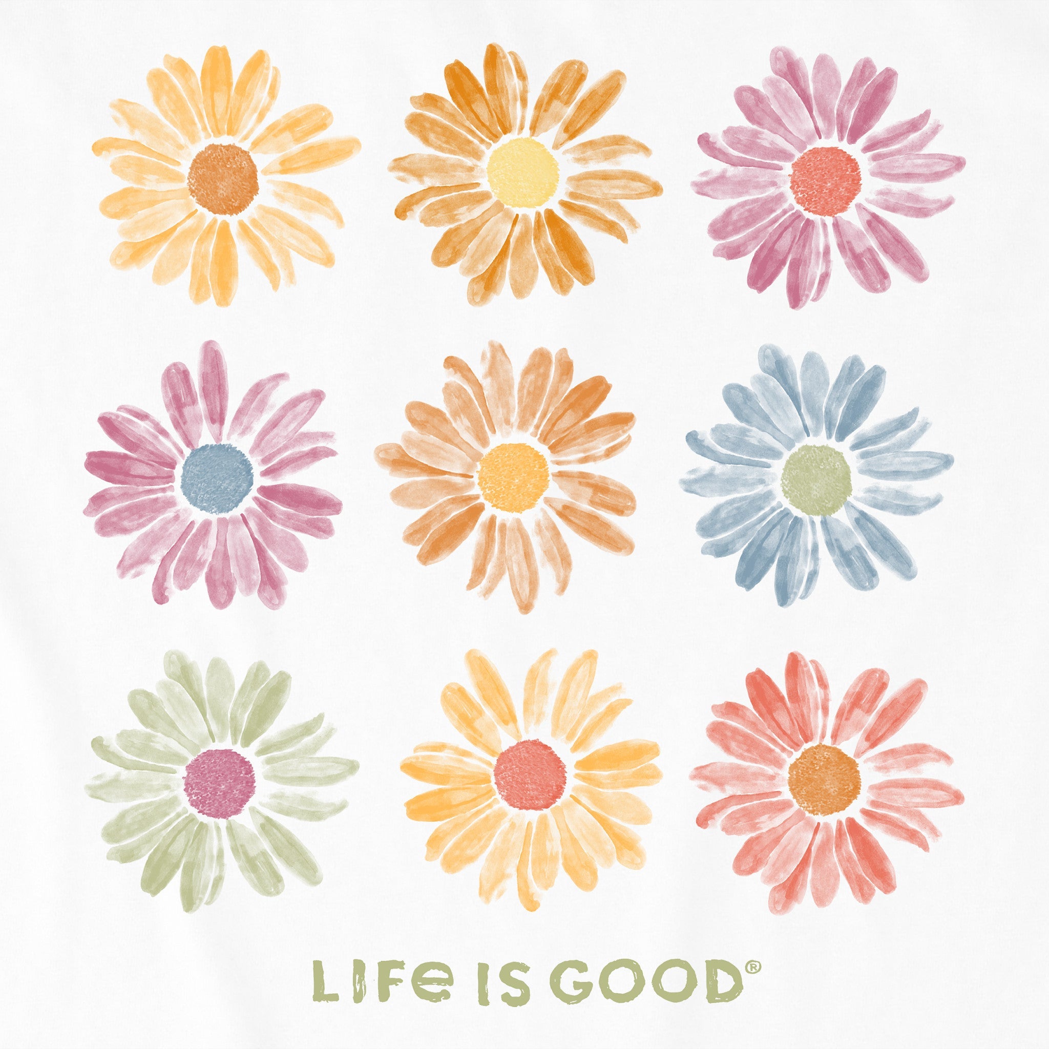 Women's Grid of Painted Daisies Long Sleeve Crusher Tee