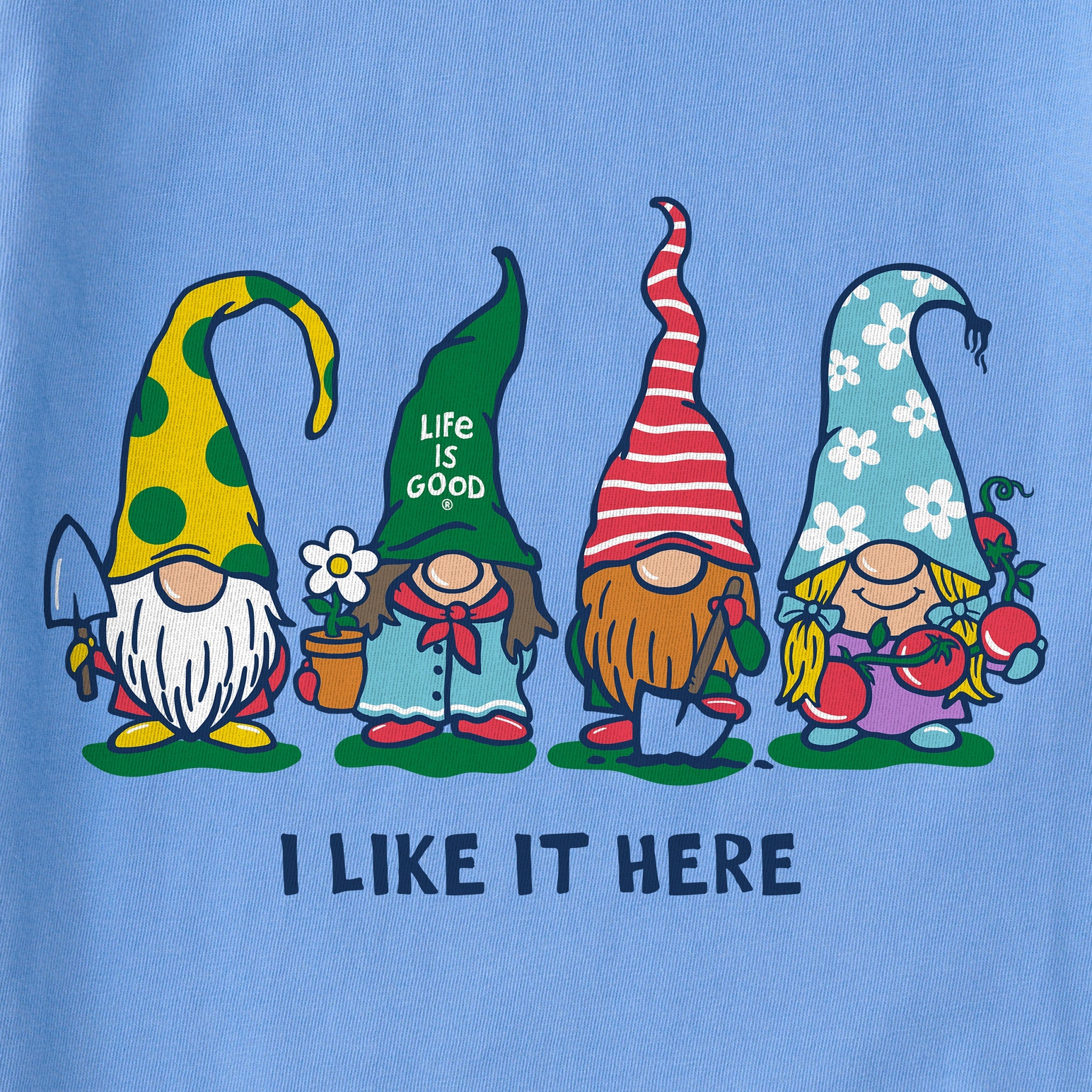 Women's I Like it Here Garden Gnomies' Short Sleeve Crusher Tee