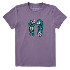 Women's Hibiscus Flip Flops Short Sleeve Crusher Tee