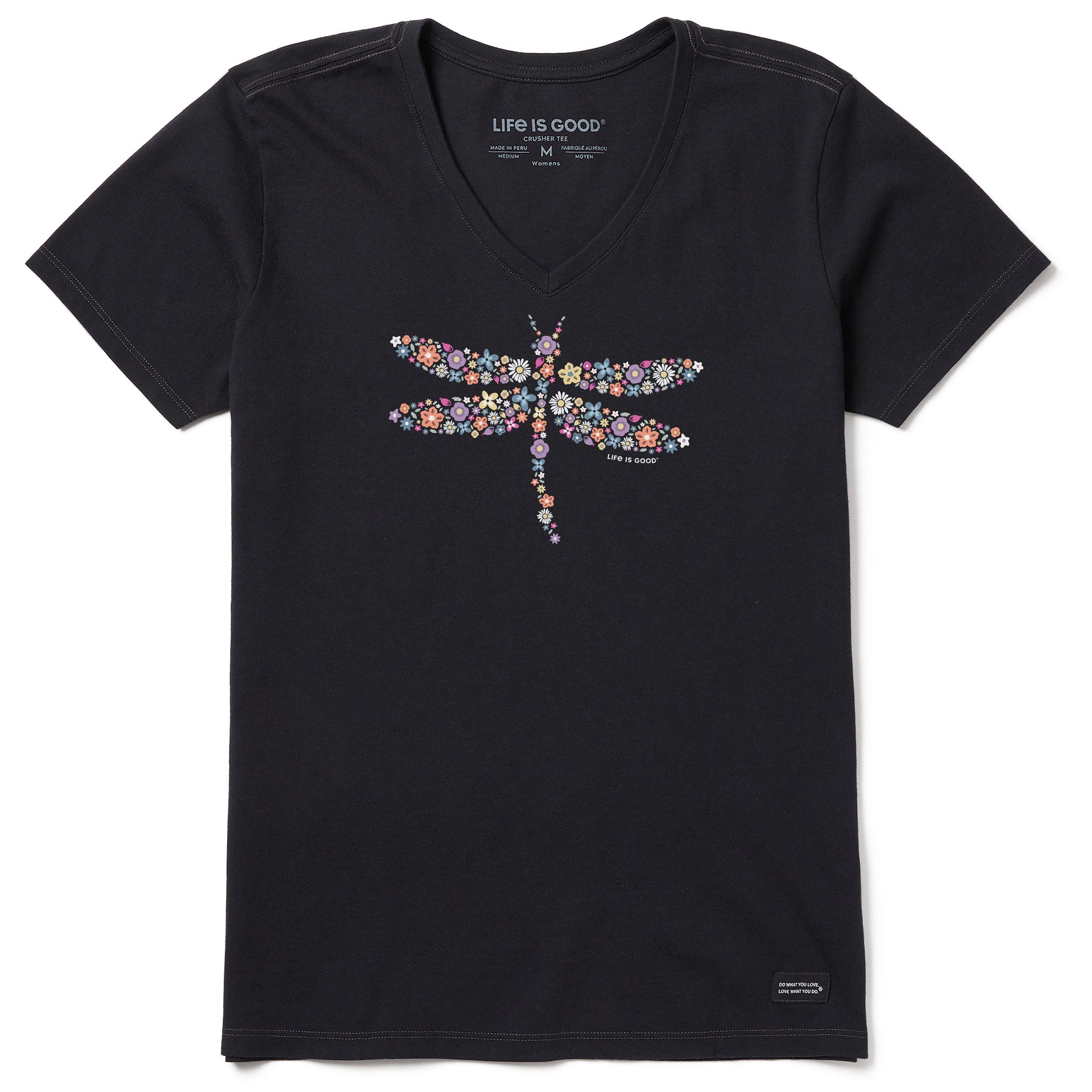 Women's Dragonfly Flowers Short Sleeve Vee