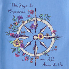 Women's Happiness Wildflower Compass Short Sleeve Crusher Vee