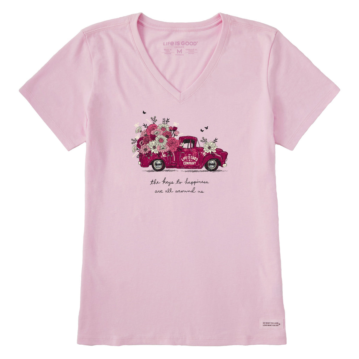 Women's Keys to Happiness Floral Pickup Short Sleeve Crusher Vee