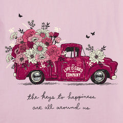 Women's Keys to Happiness Floral Pickup Short Sleeve Crusher Vee