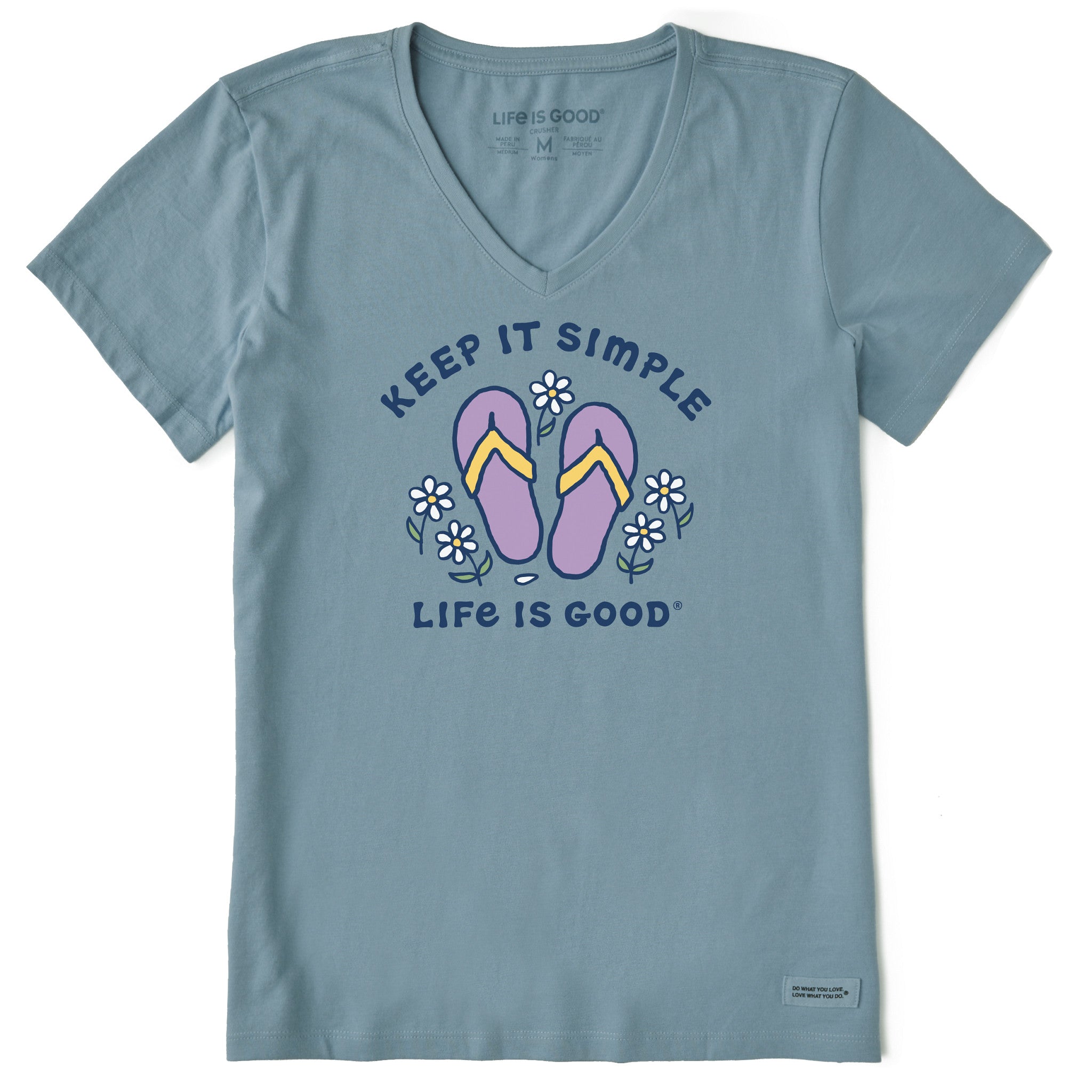 Women's Keep it Simple Flip Flops and Daisies Short Sleeve Vee