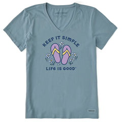 Women's Keep it Simple Flip Flops and Daisies Short Sleeve Vee